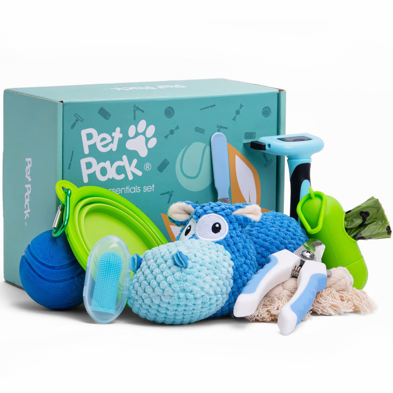 Pet Pack Dog Essentials Set - Puppy Starter Kit for New Owners, Fun Puppy Toys from 8 Weeks Small Dog | Ideal Puppy Essentials and Puppy Grooming Kit | Non-Aggressive chewers - Gift Guide