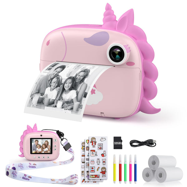 HiMont Kids Camera Instant Print, Digital Camera for Kids with No Ink Print Paper & 32G TF Card, Selfie Video Camera with Color Pens for DIY, Fun Gift for Girls Boys 3-14 Years Old (Pink) - Gift Guide