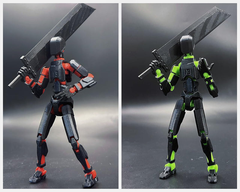 T13 Action Figure Set (Assembly Completed), 3D Printed Multi-Jointed Movable Titan 13 Lucky Dummy 13 Mobile Robot, Nova 13 Action Figures Desktop Decorations for Game Lovers Toy (Black Green Red)