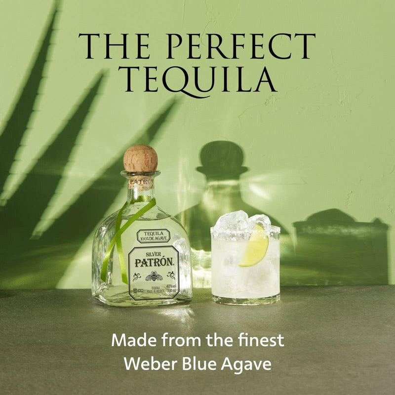 PATRÓN Silver Premium Tequila and Cocktail Shaker with Gift Box, Made from the Finest 100% Weber Blue Agave, Handcrafted in Small Batches in Mexico, 40% ABV, 70cl / 700ml