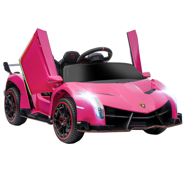 HOMCOM Lamborghini Veneno Licensed 12V Kids Electric Ride On Car with Butterfly Doors, Powered Electric Car with Remote, Music, Horn, Suspension for Ages 3-6 Years - Pink