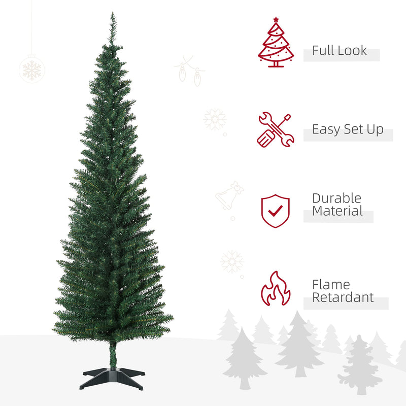 HOMCOM 6ft Unlit Artificial Christmas Tree, Pencil Slim Xmas Tree with Solid Stand and Realistic Branches, Green - Gift Guide