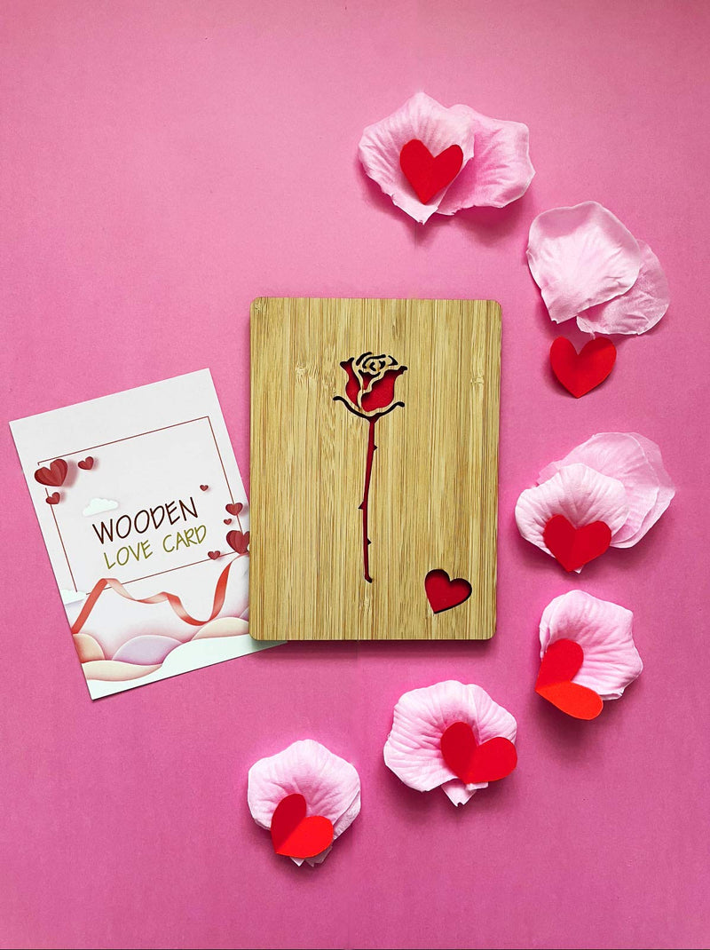 Romantic Red Rose Love Card, Wooden Romantic Card for Valentines Day,Anniversary, Wedding, Birthday, for Her, Him, Wife, Husband, Girlfriend, Boyfriend Gift