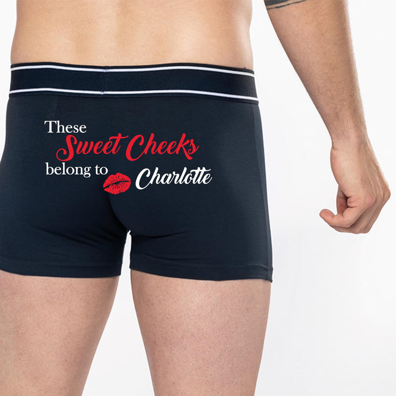Print Maniacs Valentine's Boxers Personalised Birthday Christmas Trunks Shorts Underwear Funny Printed Mens Boyfriend Gift For Him Sweet Cheeks (XL) Black
