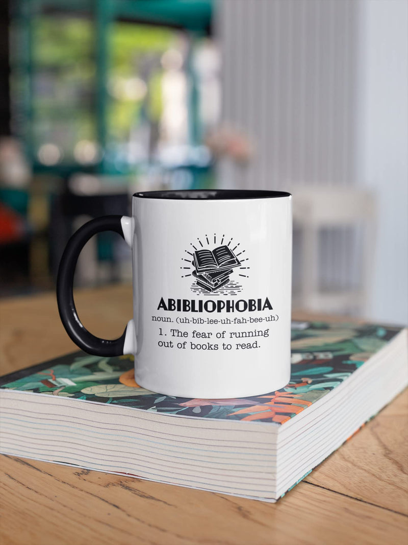 SmartyPants Abibliophobia Mug Tea Coffee Cup - Novelty Fun Read Books Novel School Year Class Pupil Best Teacher Inspire Library Black Handle Gift Present (Black Handle Prime)