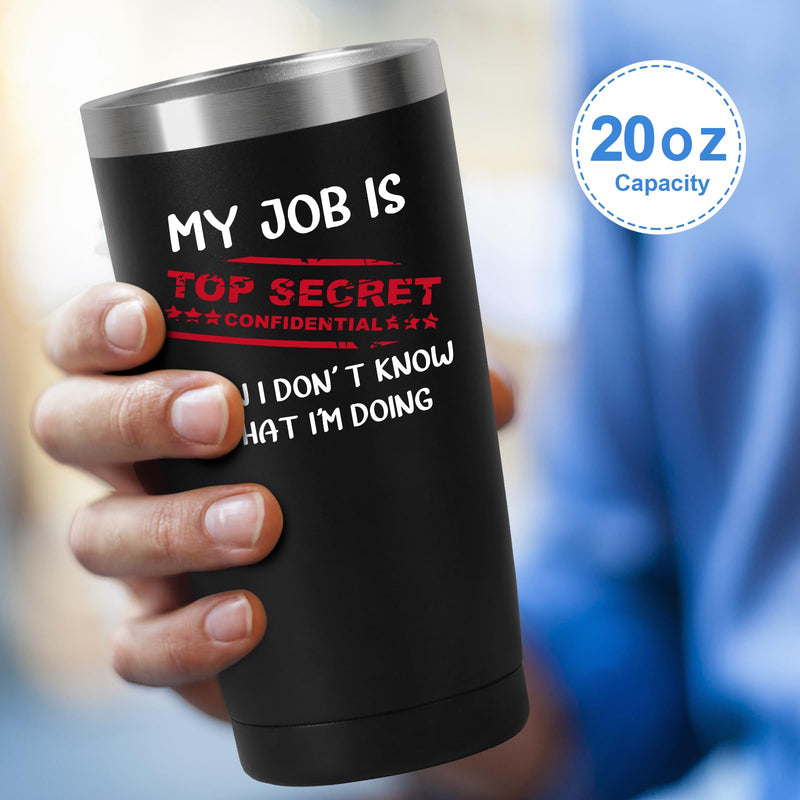 Livole Christmas Gifts for Men, Him, Colleagues, Funny Mugs for Work Colleagues, Novelty Friends Gifts, My Job is Top Secret, 600ml Coffee Cup Travel, 20oz Wine Tumbler with Straw and 2 Lids