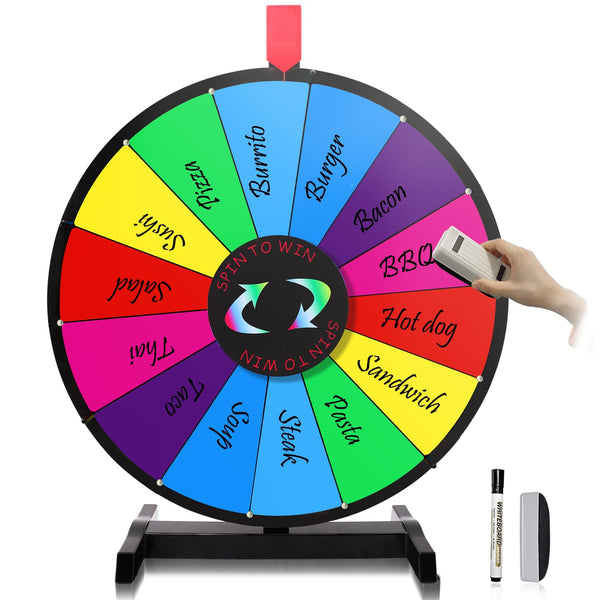 iElyiEsy 18 Inch Spinning Wheel for Prize 14 Slots Tabletop Prize Wheel Spinner with Stand, Dry Erase Marker and Eraser for Trade Show Carnival Party Pub Fortune Game