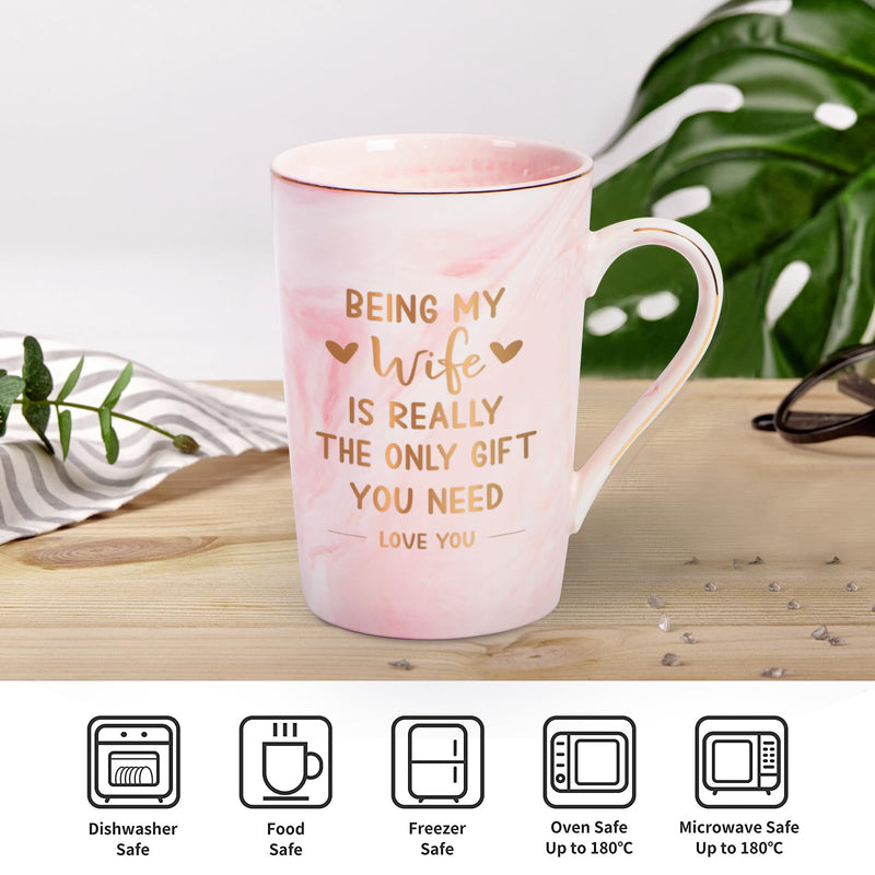 Joymaking Coffee Mug Wife Birthday Present Ideas Funny Gifts from Husband Birthday Gifts Valentine's Gifts Christmas Gifts for Wife 14oz Marble Coffee Mugs - Being My Wife Mug, 400ml Pink