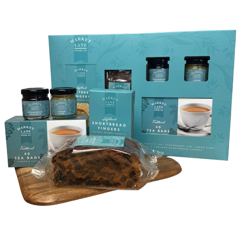 Traditional Time For Tea Hamper by Hampton - Cream tea set containing Quality Tea, Strawberry Jam, Lemon Curd, Fruit Cake, Highland Shortbread Fingers - Ideal Christmas or Birthday present - Gift Guide