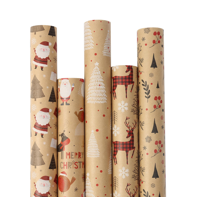 EDWINENE Christmas Wrapping Paper - 5x 3M Roll Christmas Wrapping Paper Gift Roll for Gift Boxes Gift Wrapping Christmas Decoration (43 x 15M) (Natual Kraft) - Gift Guide