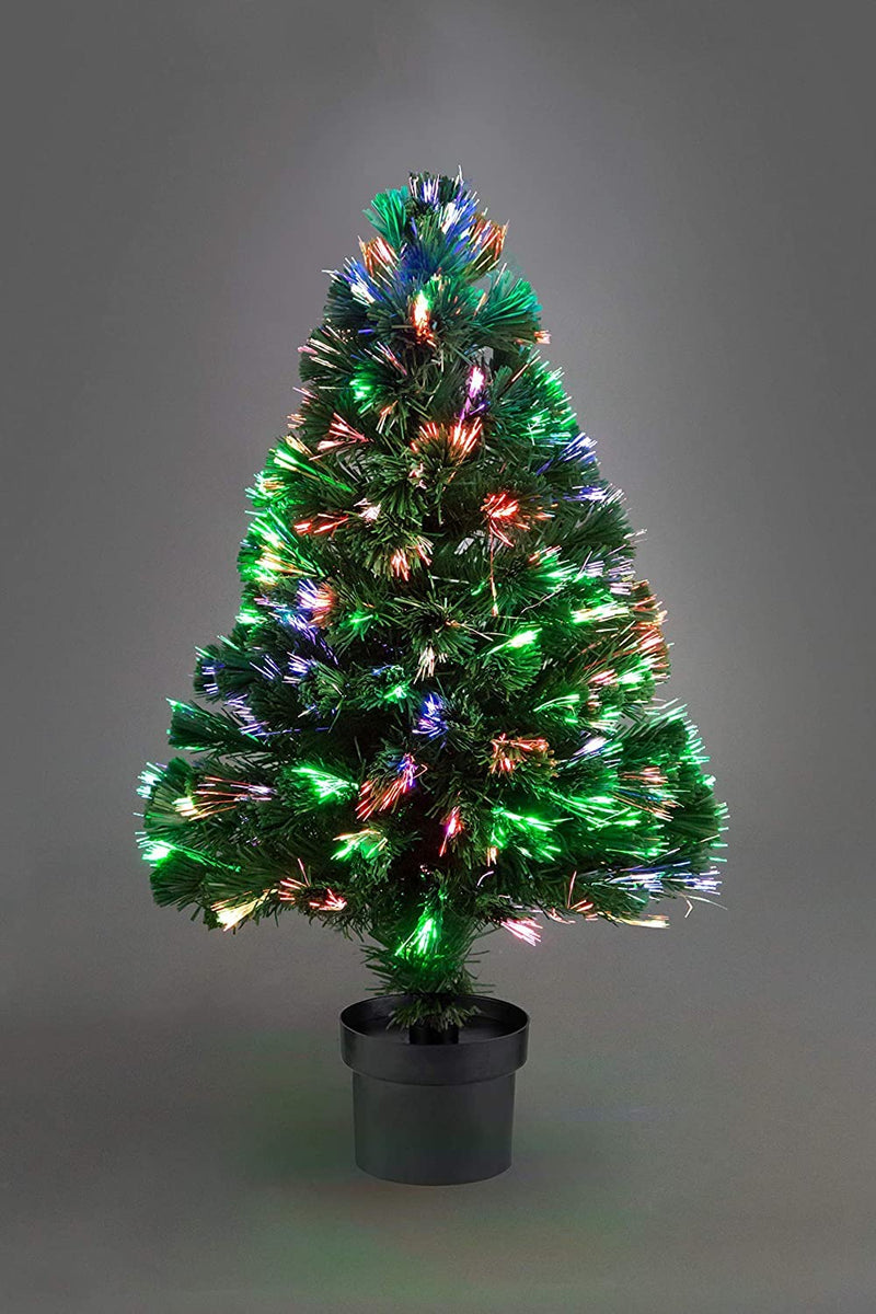 SHATCHI 2Ft/60cm Fibre Optic Christmas Multicolour Changing LED Decorations-Pre-Lit Green Artificial Xmas Tree Colourful Lights, PVC, 2ft - Gift Guide