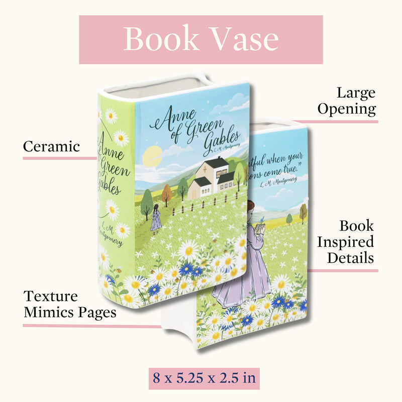 Steel Mill & Co Original Large Book-Shaped Decorative Vase, Ceramic Vases for Home Decor, Cute Bookshelf Decor, Unique Vase for Book Lovers, Anne of Green Gables