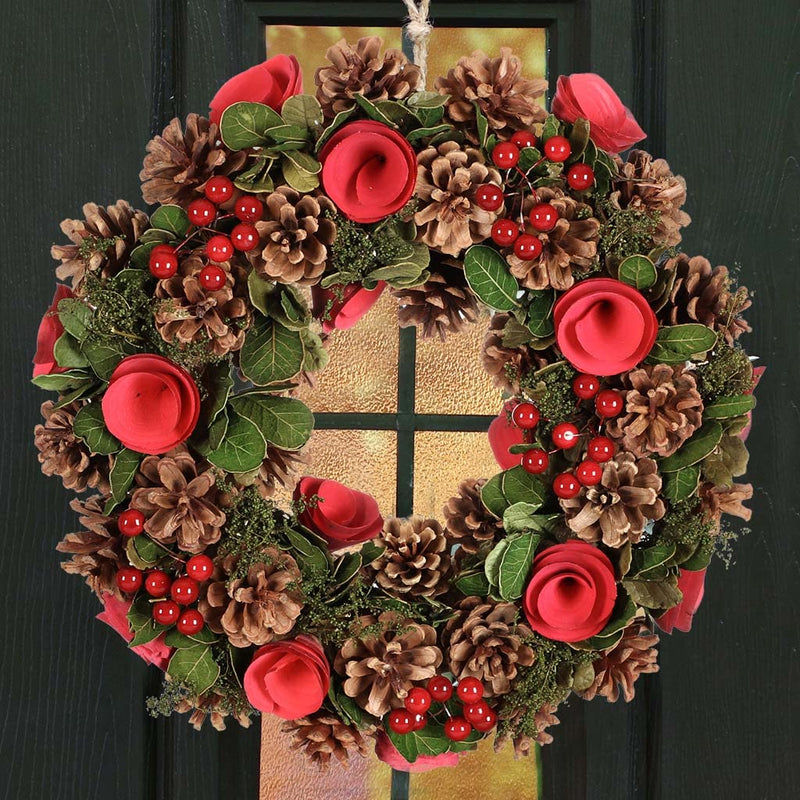 Christmas Wreath Large 14" Front Door Wall Hanging Winter Wreath Garland Ornament (Red) - Gift Guide