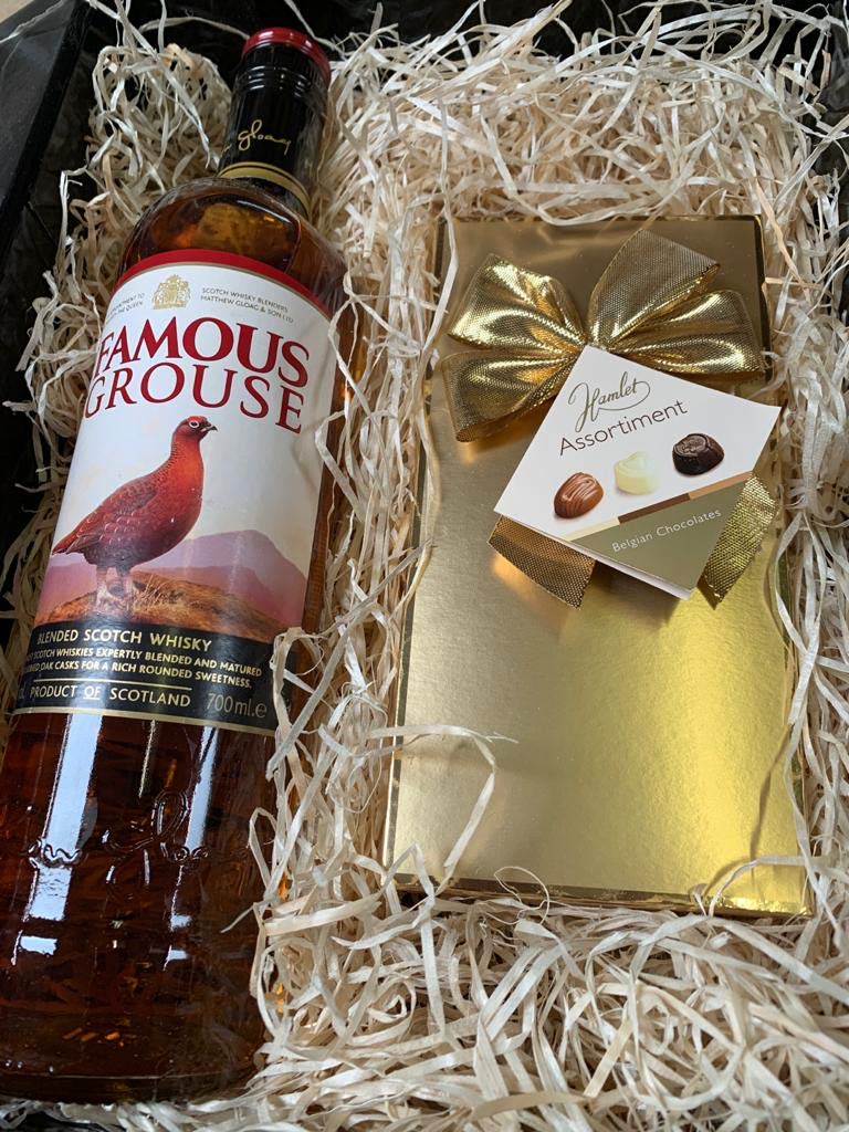 Whisky Gift Set - Famous Grouse Blended Scotch Whisky and Chocolates Hamper - Birthday, Christmas Whisky Gifts for Men and Women