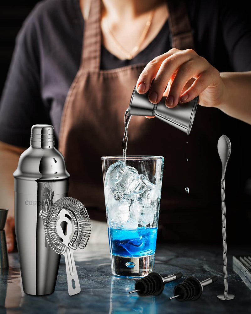 Cocktail Making Set, Cosicosy Cocktail Shaker Set 7 Pcs Professional Stainless Steel Cocktail Accessories Set with Recipes and Bar Accessories for Home Bars and Outdoor Events