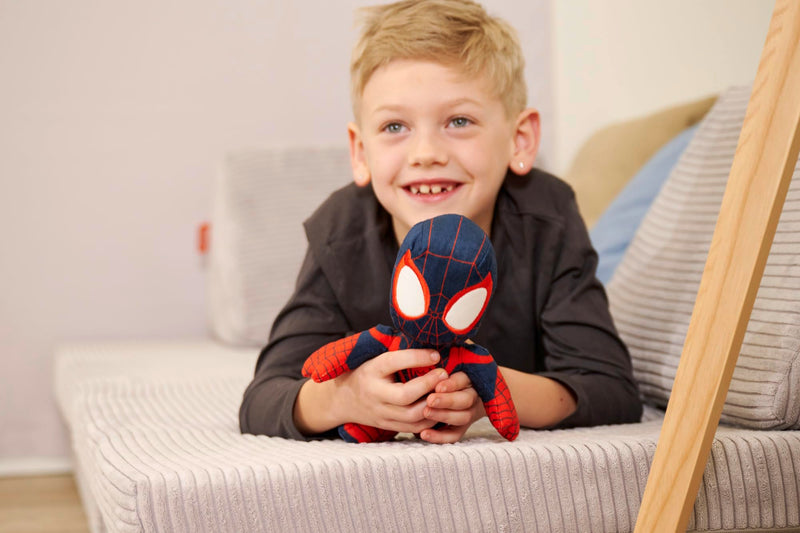 Disney 6315875812X12 25cm Dar apply Spiderverse Miles Morales Action Figure 25 cm Soft Toy with Glow in the Dark Eyes, One Size