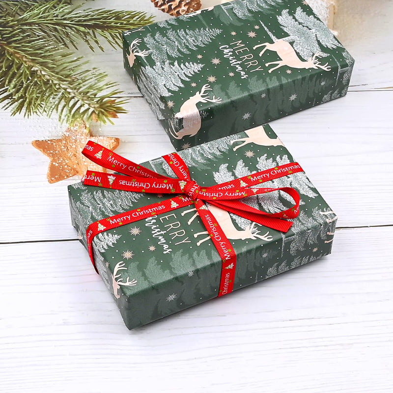 43cm*10m Green Christmas Wrapping Paper Roll Printed With Tree and Elk, Topeedy Recyclable Xmas Wrapping Paper for Christmas Party Gift Boxes Packing-tree - Gift Guide