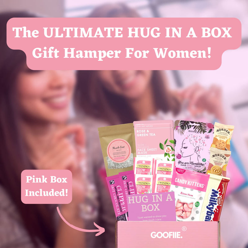 Hug in a box Care Package for her Pamper Gift Set for women with Bath Salts, Masks & Food for a Relaxation Spa day at home.