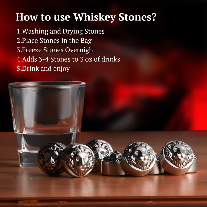 bestyks Whiskey Glasses Set with 8 lion head whiskey ice cubes, 2 whisky glasses, whiskey gifts for men - whiskey accessories set - whiskey stones - creative birthday gift for dad, boyfriend