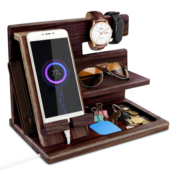 Gifts for Men Christmas Bedside Organiser Birthday Gifts for Him Wood Phone Docking Station Key Holder Wallet Watch Stand Mens Gifts for Christmas Fathers Day Xmas Presents for Dad Husband Boyfriend - Gift Guide