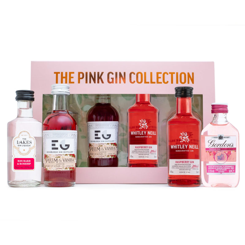 Pink Gin Gift Set - Christmas Gifts for Women, 4x5cl Whitley Neill Raspberry, Gordons Pink Gin, Edinburgh Plum & Vanilla, The Lakes Rhubarb & Rosehip Flavoured Gin Liqueurs - Womens Gifts, Birthday