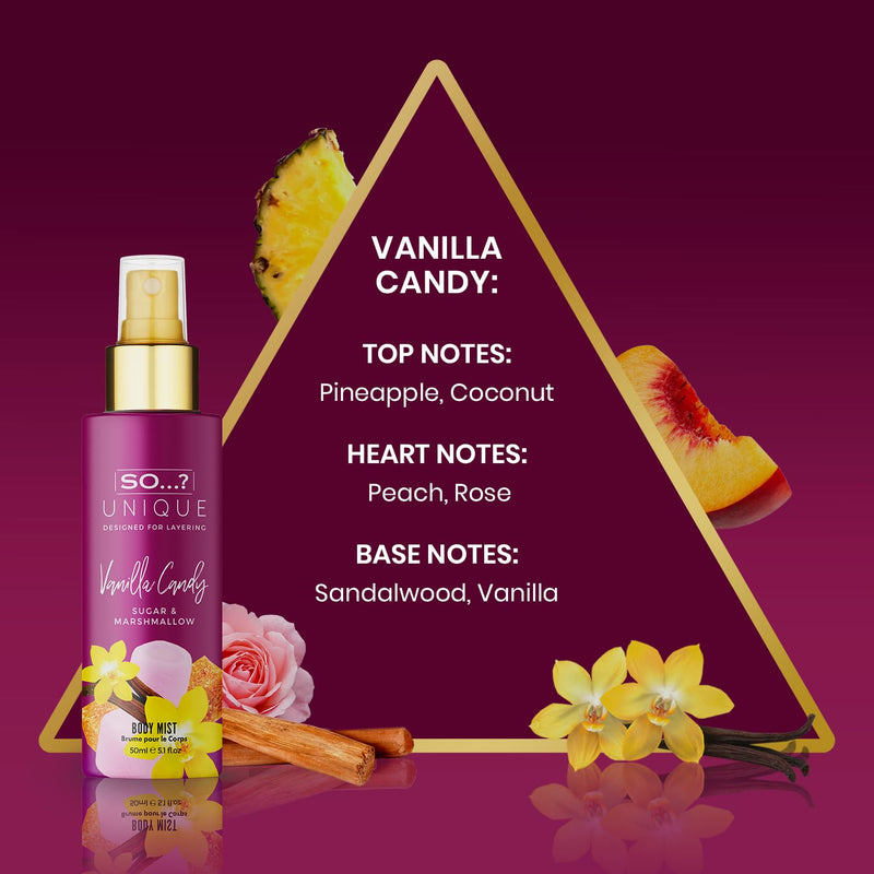 So…? Unique Elegant & Empowered Womens Body Mist Gift Set Bundle, Deluxe Duo Vanilla Candy, Deluxe Duo Sweet Pea & Summer Escapes Grande Set