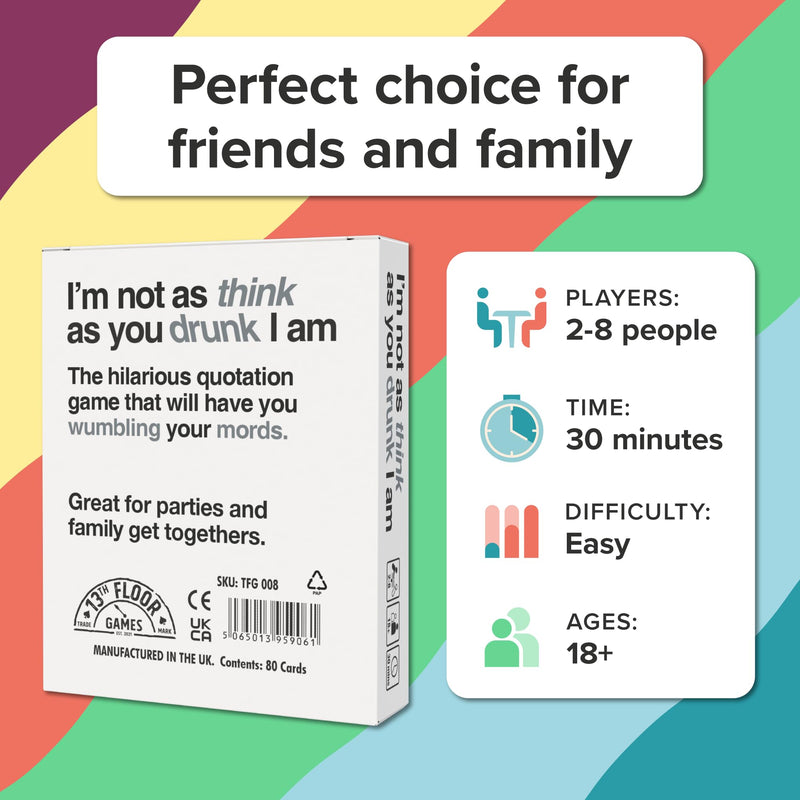 13th Floor Games I’m Not As Think As You Drunk I Am - Quotation Memory Card Game for Adults - Drinking Game For Adults Party - Card & Board Games 2-8 Players, 30min, Ages 18+