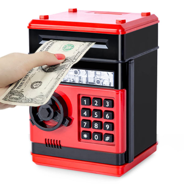 Highttoy Piggy Bank for Kids, Electronic Money Box for Kids ATM Savings Bank Password Safe Birthday Gifts for 3-12 Year Old Boys Girls Cash Coin Saving Bank for Kids Red - Gift Guide