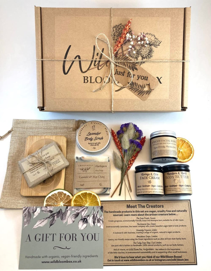 Handmade Vegan Skincare Set, Luxury Shower & Body Hamper, Spa Box, Sustainable Birthday Gift, Cruelty Free, Pamper, Present for Her, Self Care, Gift Mum, Friend, Nan, Eco Friendly Caramel