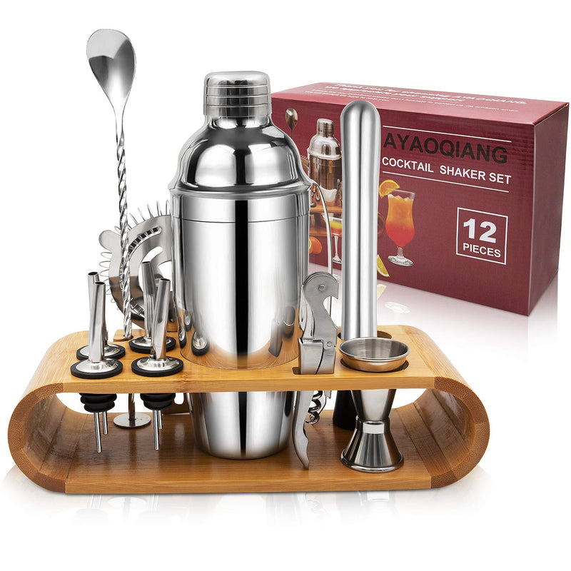 Cocktail Shaker Set,750 ML Stainless Steel Cocktail Mixing Set with Stand,Bartending Kit for Home,Bar,12 Pieces Bar Tool Kit for Christmas,Birthday,Anniversary,Weeding