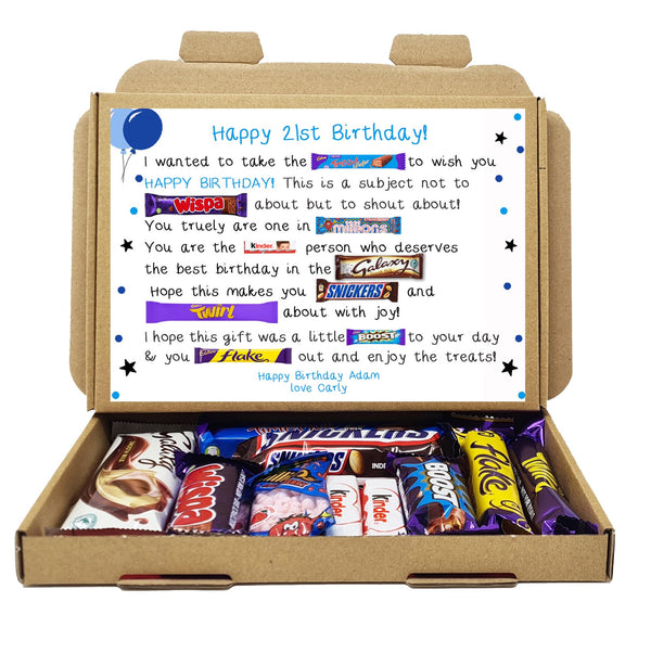 Personalised Birthday Gift 21st 18th 30th 40th Poem Chocolate Treats Box Hamper Sweet Present Gift for all ages Him/Her - Blue 21st - Gift Guide