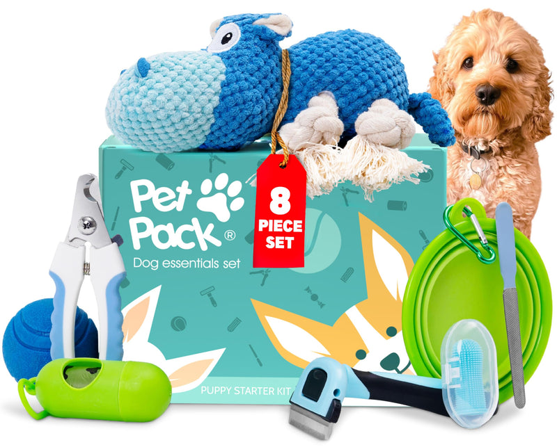 Pet Pack Dog Essentials Set - Puppy Starter Kit for New Owners, Fun Puppy Toys from 8 Weeks Small Dog | Ideal Puppy Essentials and Puppy Grooming Kit | Non-Aggressive chewers - Gift Guide