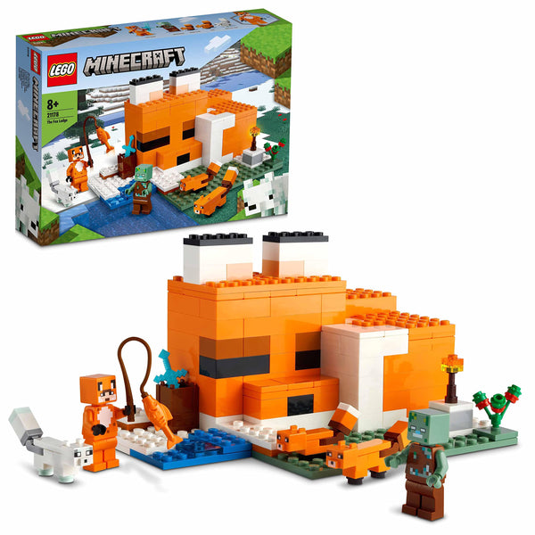 LEGO 21178 Minecraft The Fox Lodge House, Animal Toys, Birthday Gifts for Kids, Boys and Girls age 8 plus Years Old, with Drowned Zombie Figure