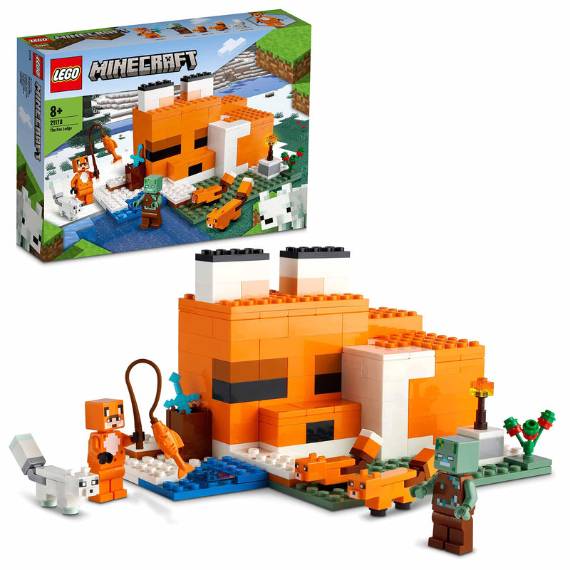 LEGO 21178 Minecraft The Fox Lodge House, Animal Toys, Birthday Gifts for Kids, Boys and Girls age 8 plus Years Old, with Drowned Zombie Figure