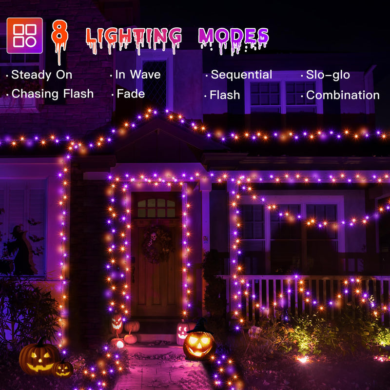 ZeMu Halloween Decorations Fairy Lights, 24m 240 LEDs Purple and Orange Outdoor String Lights Mains Powered Waterproof, 8 Modes Timer Green Cable Spooky Halloween Indoor Outside Decor Lights Plug in - Gift Guide