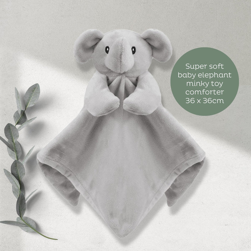 Newborn Baby Unisex Essentials Gift Set from Little Grey London. Includes 100% Cotton Muslins & Plush Elephant Comforter Ready Packed as a Gift Set. A Great Gift for Any Occassion. - Gift Guide