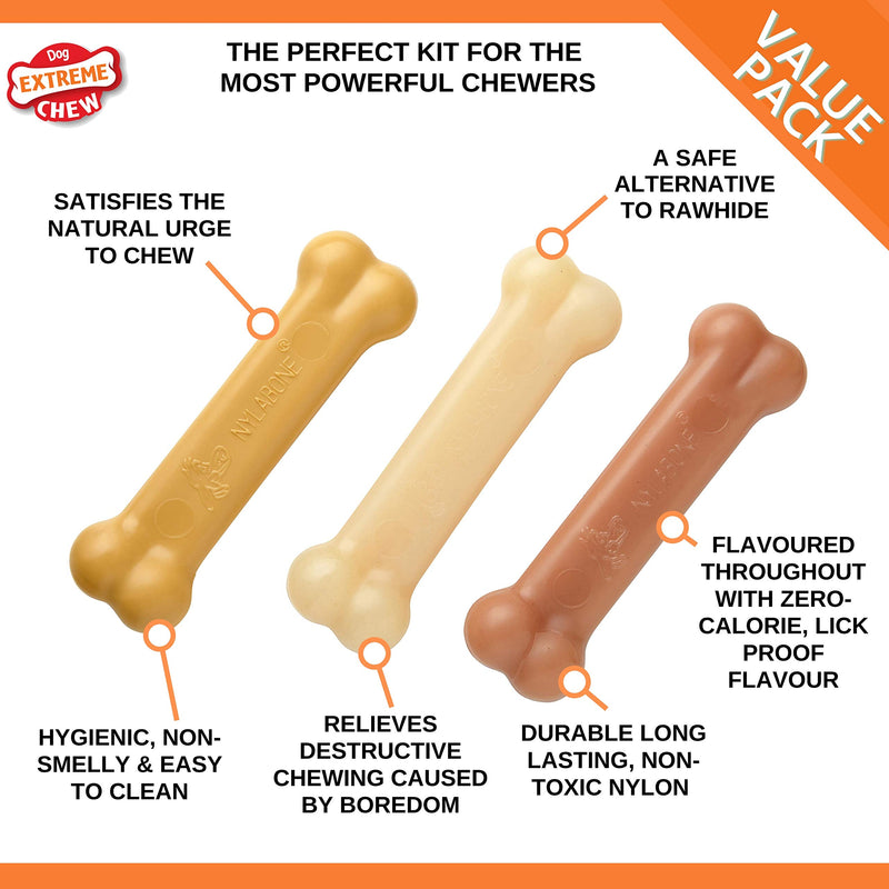 Nylabone Extreme Tough Dog Chew Toy Bones, Peanut Butter, Chicken, Bacon Flavoured, 3-Piece, Small, For Dogs Up To 11 kg - Gift Guide
