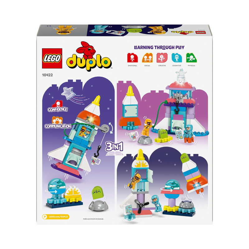 LEGO DUPLO 3in1 Space Shuttle Adventure Bricks Set, Rocket Toy for 3 Plus Year Old Toddlers, Boys & Girls with Astronaut Figures, Science Learning Toys, Birthday Gift Idea 10422