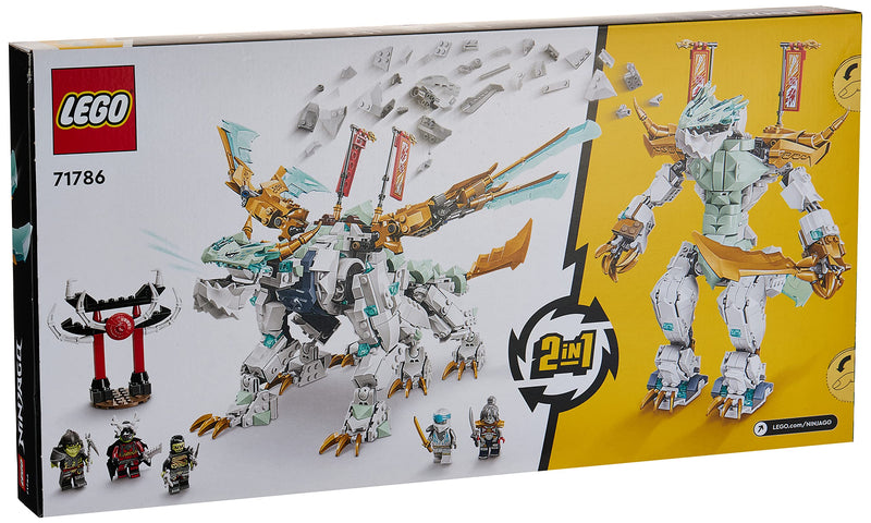 LEGO NINJAGO Zane’s Ice Dragon Creature 2in1 Dragon Toy to Action Figure Warrior, Model Building Kit, Construction Set for Kids, Boys & Girls with 5 Minifigures 71786