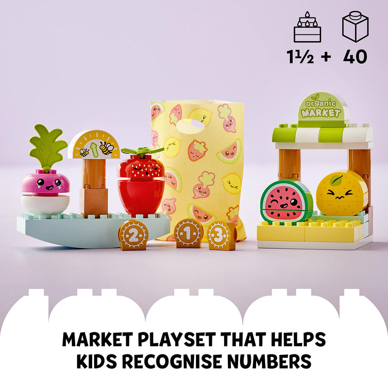 LEGO DUPLO My First Organic Market, Fruit and Vegetables Toy Food Set, Learn Numbers, Stacking Educational Toys for Toddlers 18 Months - 3 Years Old 10983