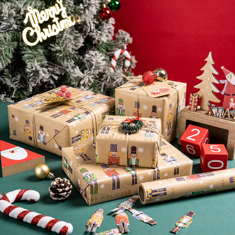 RUSPEPA Christmas Wrapping Paper, Jumbo Roll Kraft Paper - Nussknacker Solider Design for Gift Wrap - 43.2 cm x 10 m - Gift Guide