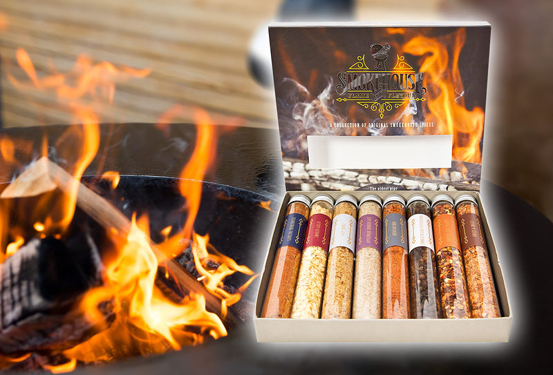 Eat.Art Barbecue Smokehouse Flame and Flavour BBQ Rub Set - 8 Unique Smoked Spice Selection Box - Unusual Fathers Day Cooking Gifts - For Gourmet Foodies Smokey Sunday Roast Spices