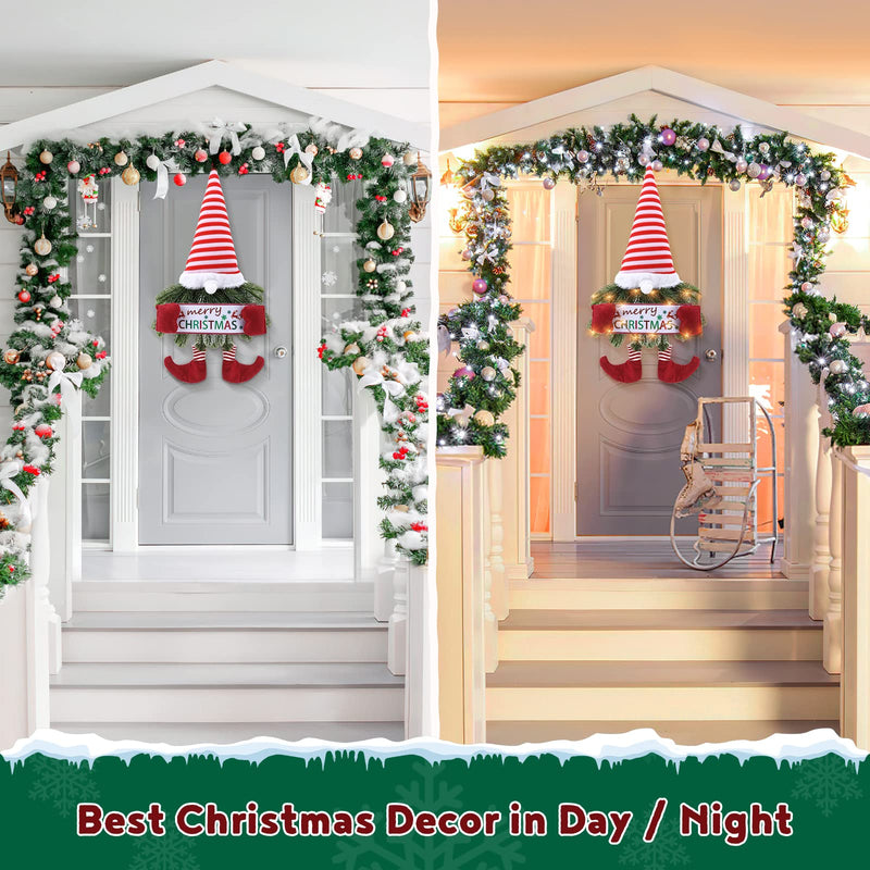 Christmas Wreath with LED Light Christmas Ornaments Front Door Garland Santa Snowman Doll for Xmas Tree Wall Home Window Hanging Decoration Gift Christmas Decor, Merry Christmas Sign, 50x30CM - Gift Guide