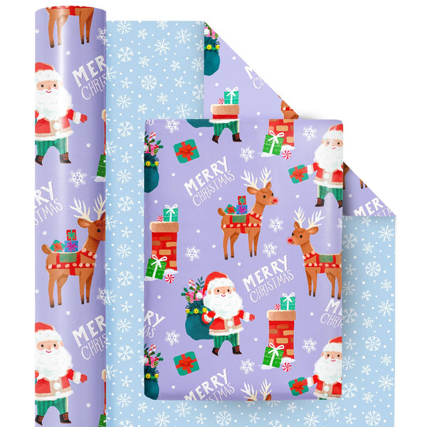 RUSPEPA Reversible Wrapping Paper Roll - Christmas Santa Claus, Reindeer and Snowflake Pattern Great for Christmas, Party, Holiday - 43.2cm x 10m - Gift Guide