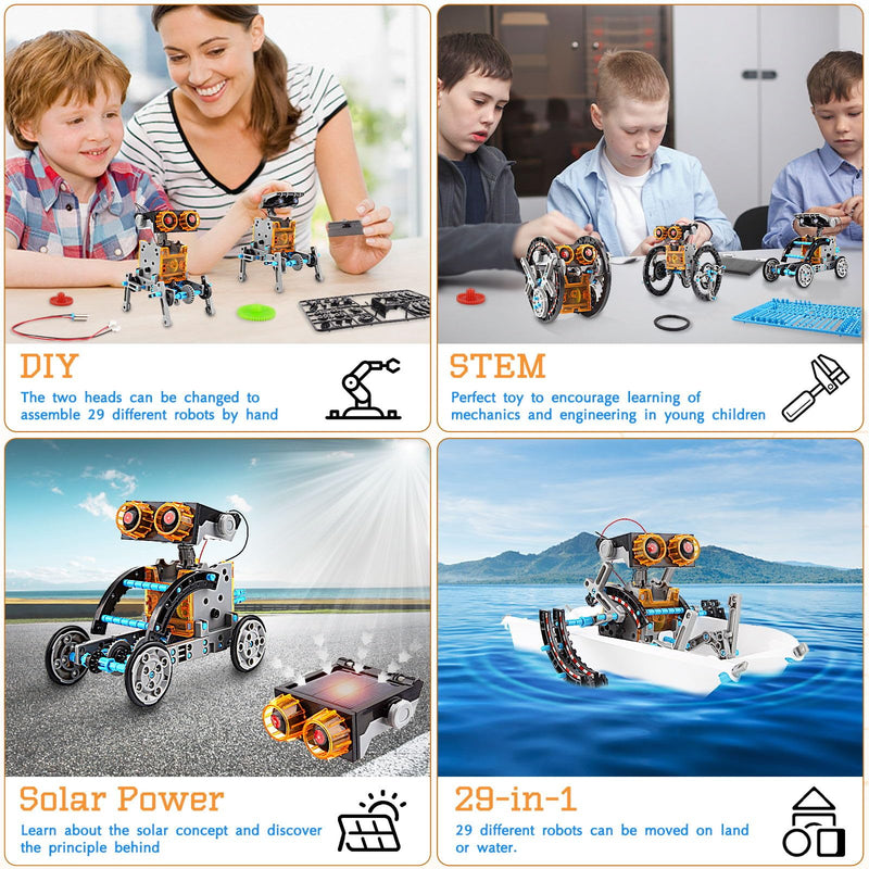LGMCF STEM 29-in-1 Solar Robot Toys Educational Science Kit for Kids DIY Building Toy Engineering Experiment kits 205 Pcs Solar & Cell Powered Dual Drive Motor Gifts for Age 8-12 Year Old Boys Girls - Gift Guide