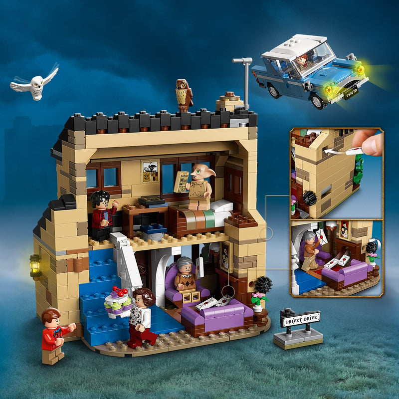 LEGO 75968 Harry Potter 4 Privet Drive House and Ford Anglia Car Toy, Wizarding World Gifts for Kids, Girls & Boys with Dobby Figure and Dursley Family