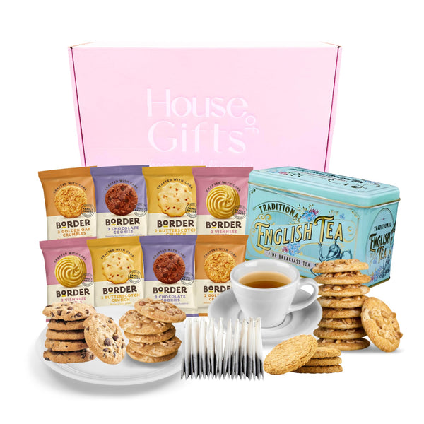 Border Biscuits Gift Set Breakfast Tea Hamper | Luxury Gifts For Women| Including 8 Packs of Border Biscuits & Tea Tin With 40 Tea bags - Gift Guide