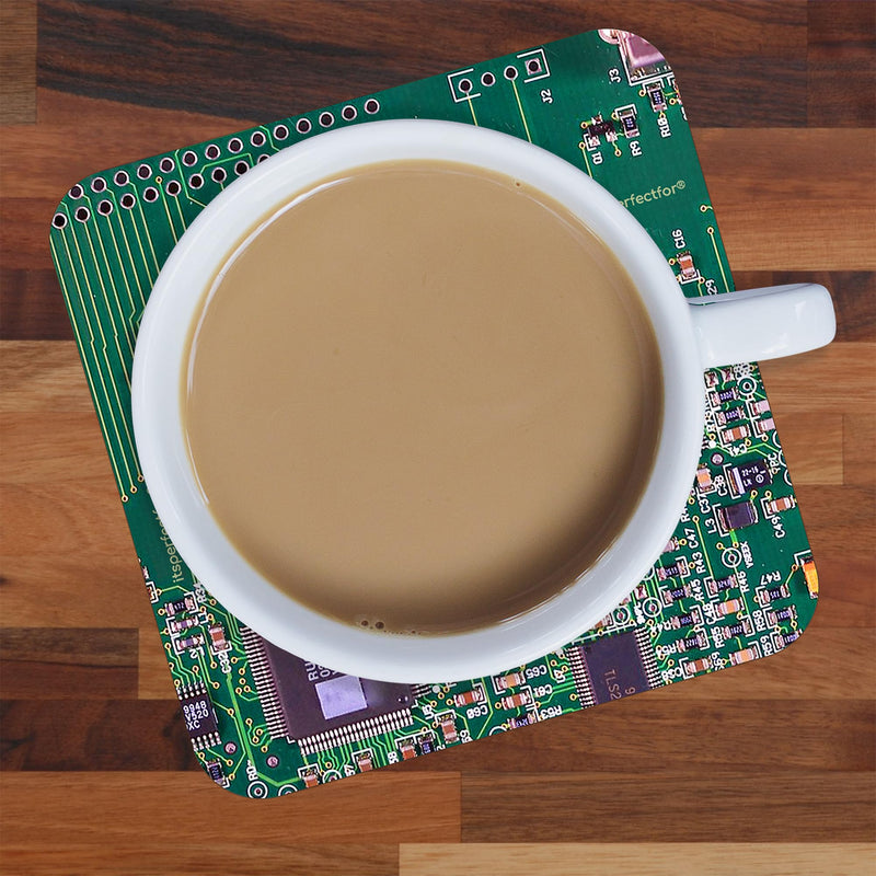 Computer Circuit Board Design Drinks Coaster. PC Motherboard Image Geeky Tech Gift.