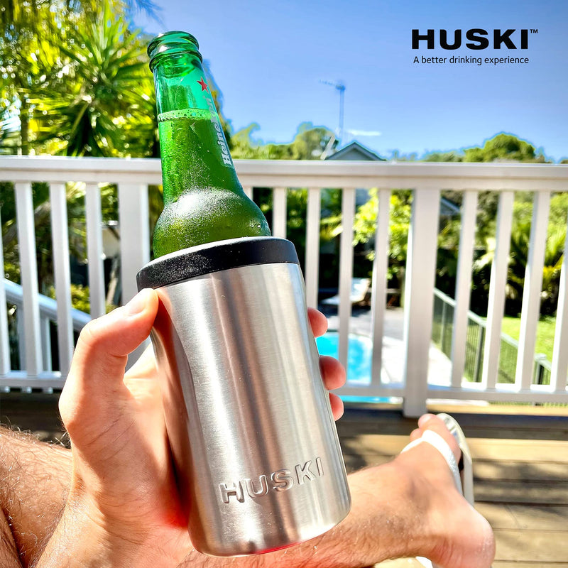 Huski Beer Cooler 2.0 | New | Premium Can and Bottle Holder | Triple Insulated Marine Grade Stainless Steel | Detachable 3-in-1 Opener | Works as a Tumbler | Best Gifts for Beer Lovers (Stainless) - Gift Guide