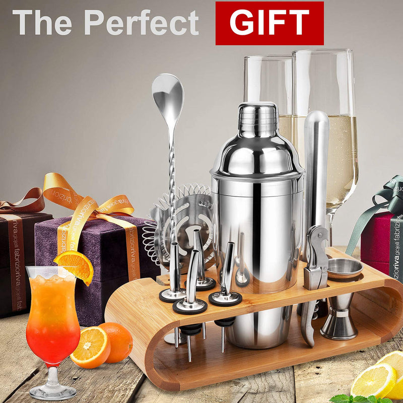 Cocktail Shaker Set,750 ML Stainless Steel Cocktail Mixing Set with Stand,Bartending Kit for Home,Bar,12 Pieces Bar Tool Kit for Christmas,Birthday,Anniversary,Weeding